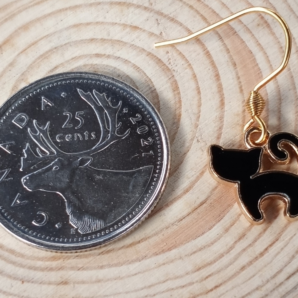 Spooky Halloween Black Cat Dangle Hook Earrings - Picture 3 of 3